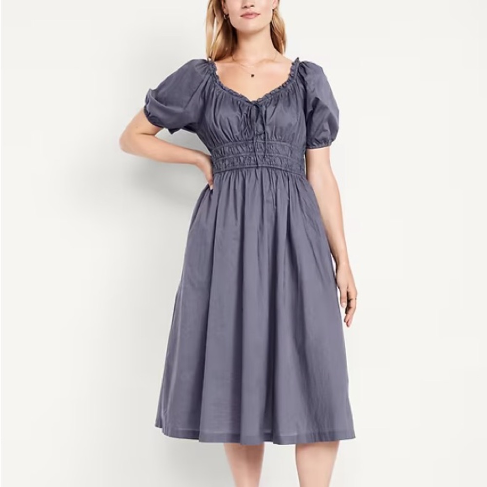 Fit & Flare Puff Sleeve MIDI Dress